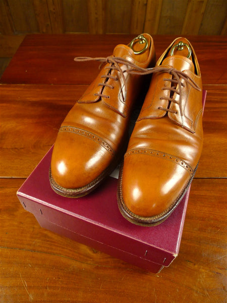 26/0703 vintage john lobb tan brown leather oxford semi-brogue shoe w/ inserts uk 8.5