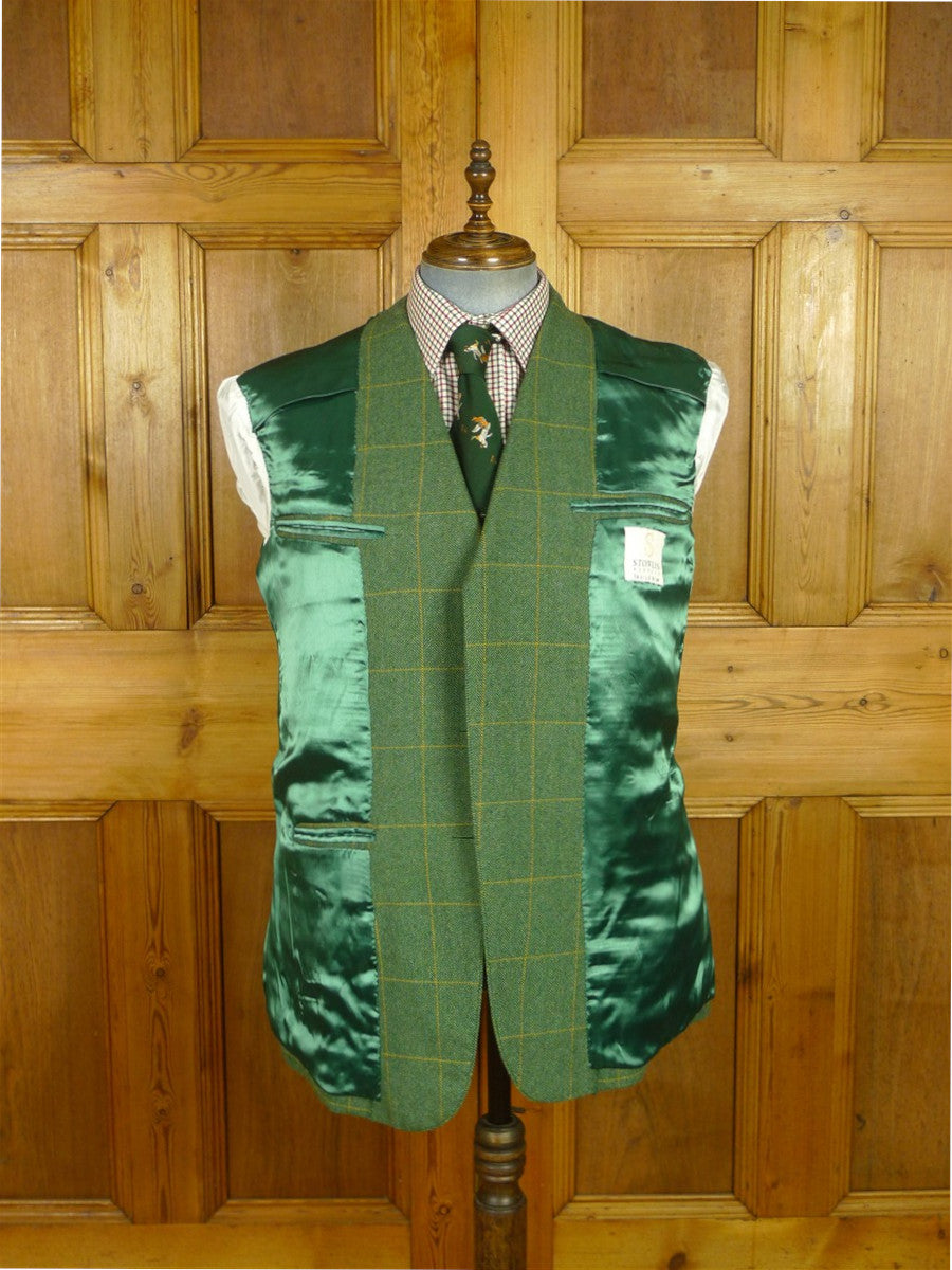 26/0692 immaculate stowers 2012 savile row bespoke green / amber wp check tweed norfolk style shooting jacket 41-42 short to regular