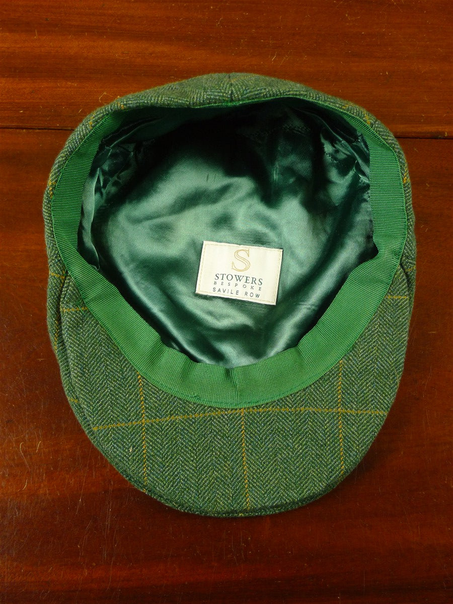 26/0694 immaculate stowers savile row bespoke green / amber wp check tweed cap hat 57 cms