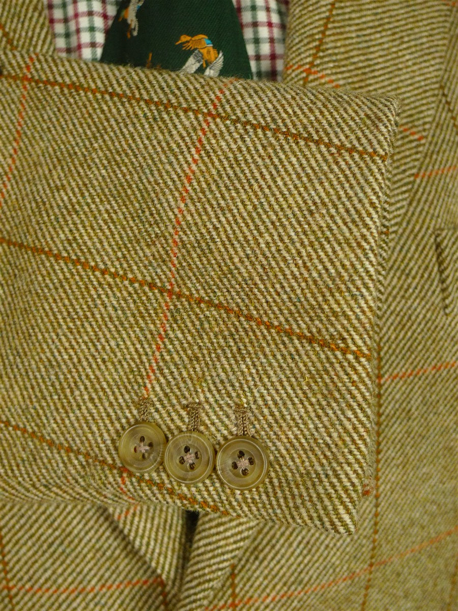 26/0688 immaculate vintage heavyweight savile row bespoke green / brown wp check tweed jacket 38 short