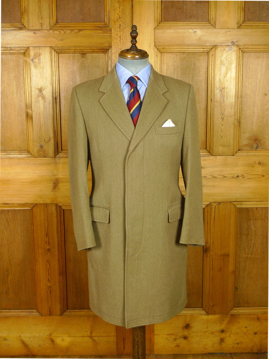 26/0698 immaculate vintage british stone venetian wool covert coat overcoat 38-39 short to regular