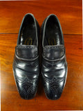26/0711 beautiful vintage george cleverly black leather brogue slip-on shoe w/ bags uk 9