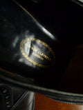 26/0711 beautiful vintage george cleverly black leather brogue slip-on shoe w/ bags uk 9