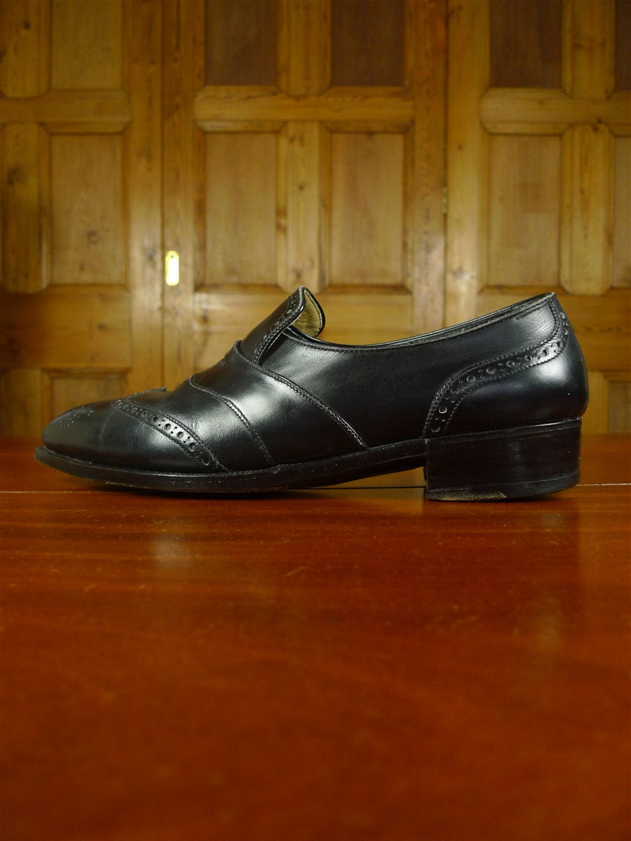 26/0711 beautiful vintage george cleverly black leather brogue slip-on shoe w/ bags uk 9