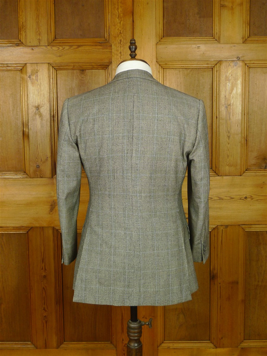 26/0712 vintage 1985 daniel w jupp savile row bespoke grey / blue prince of wales check worsted flannel suit 38 short