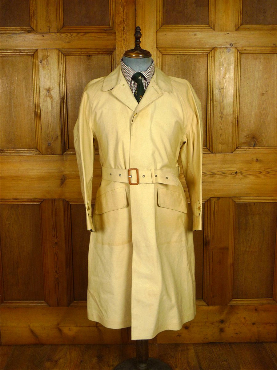 26/0723 vintage british rubber-proofed cotton riding mac overcoat coat w/ tattersall backing 36