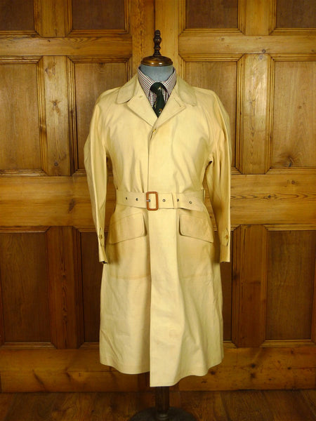 26/0723 vintage british rubber-proofed cotton riding mac overcoat coat w/ tattersall backing 36