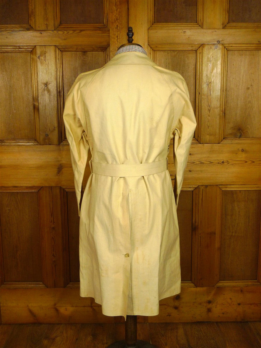 26/0723 vintage british rubber-proofed cotton riding mac overcoat coat w/ tattersall backing 36