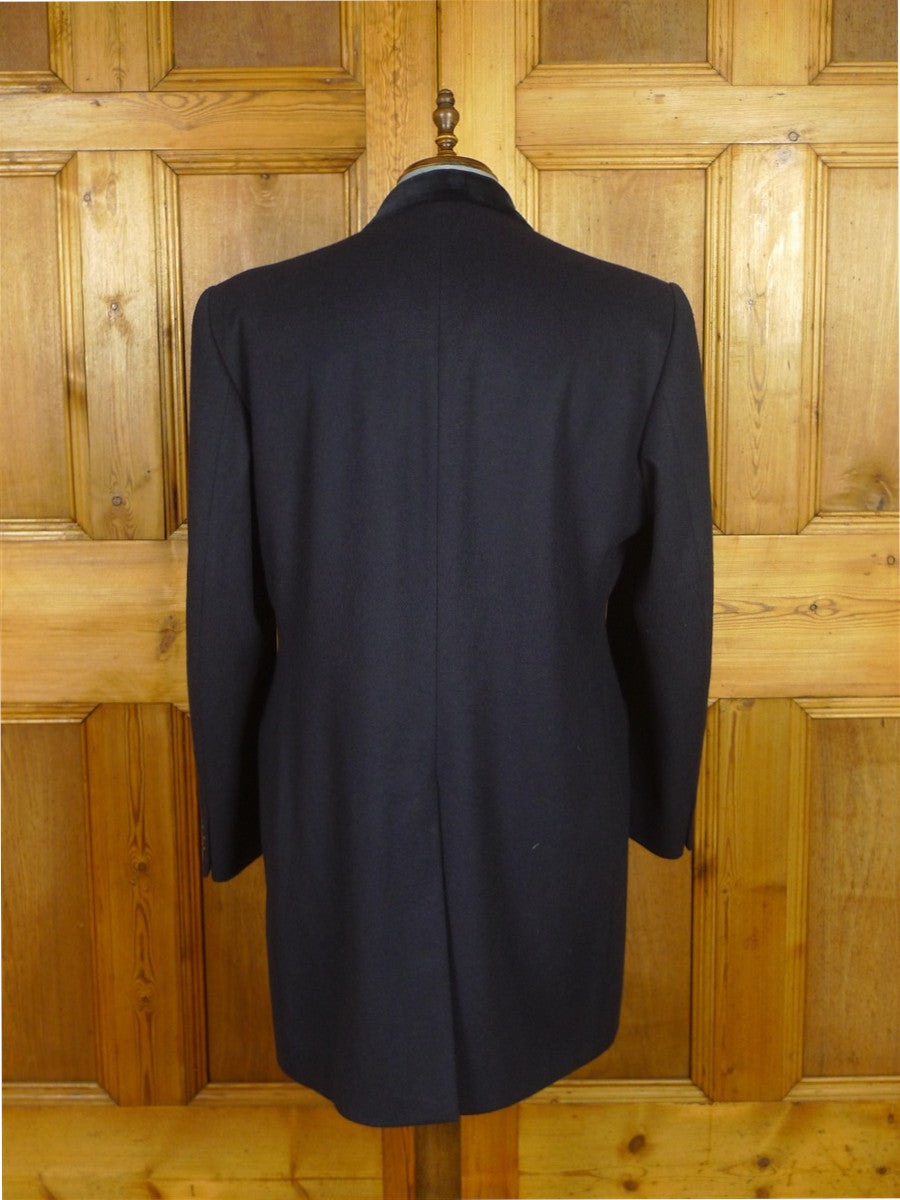 26/0722 vintage genuine crombie navy blue wool coat overcoat w/ velvet collar & red linings 44-45 regular