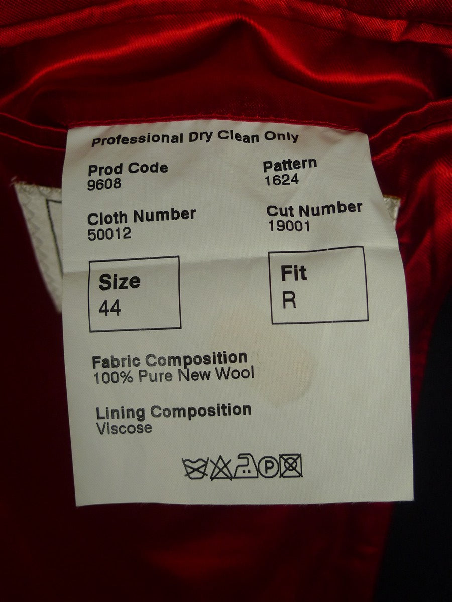 26/0722 vintage genuine crombie navy blue wool coat overcoat w/ velvet collar & red linings 44-45 regular