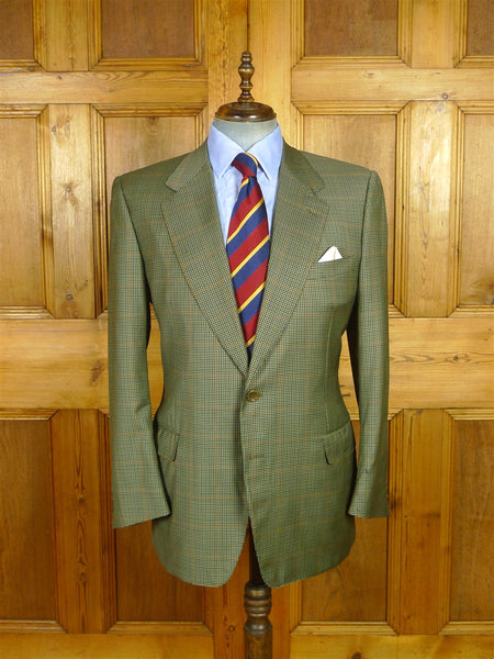 26/0714 vintage gieves & hawkes savile row green gun check wool sports jacket blazer 44 regular