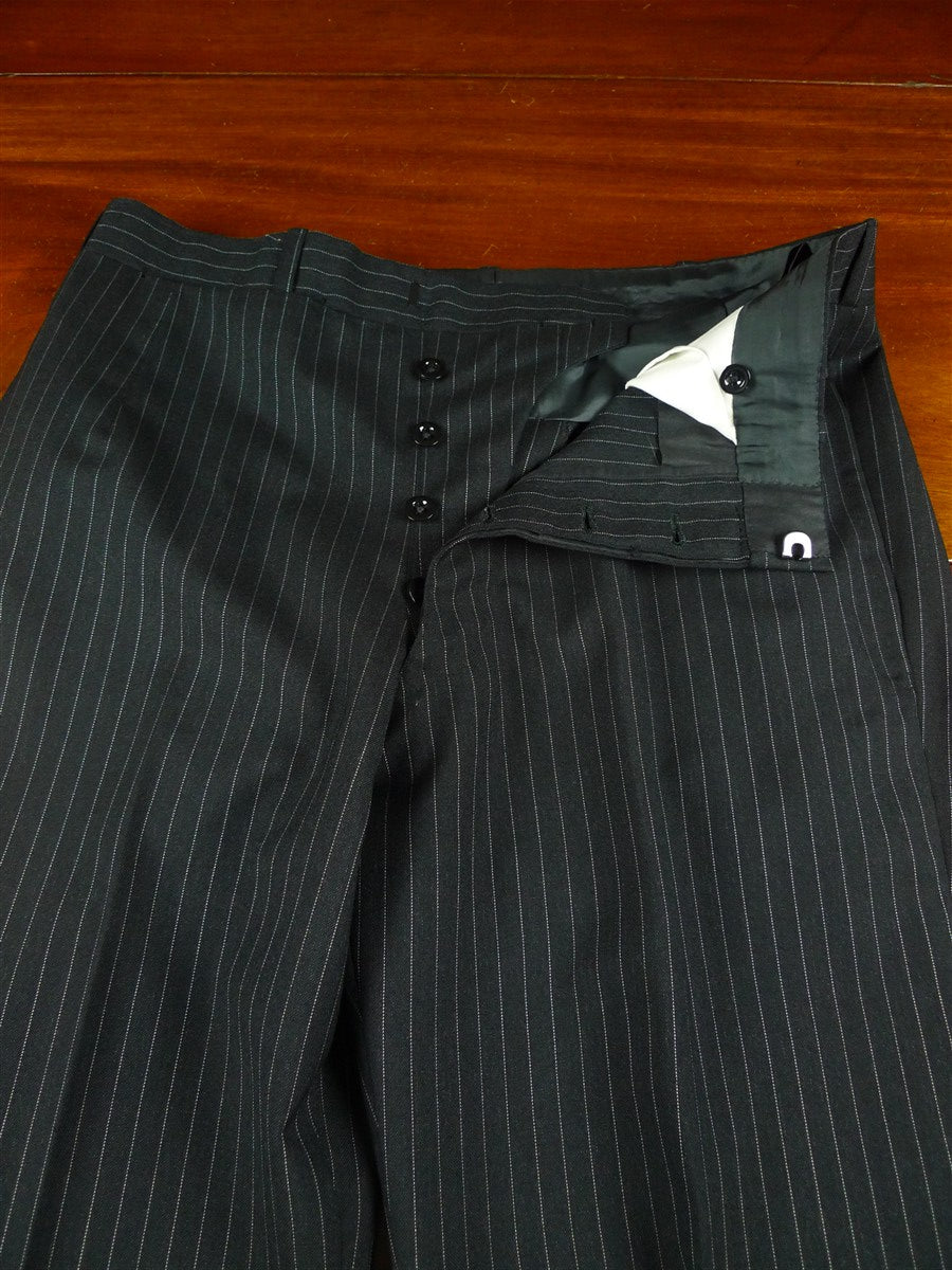 26/0726 immaculate 1995 anderson & sheppard savile row bespoke black pin-striped/b wool worsted suit 38-39 regular
