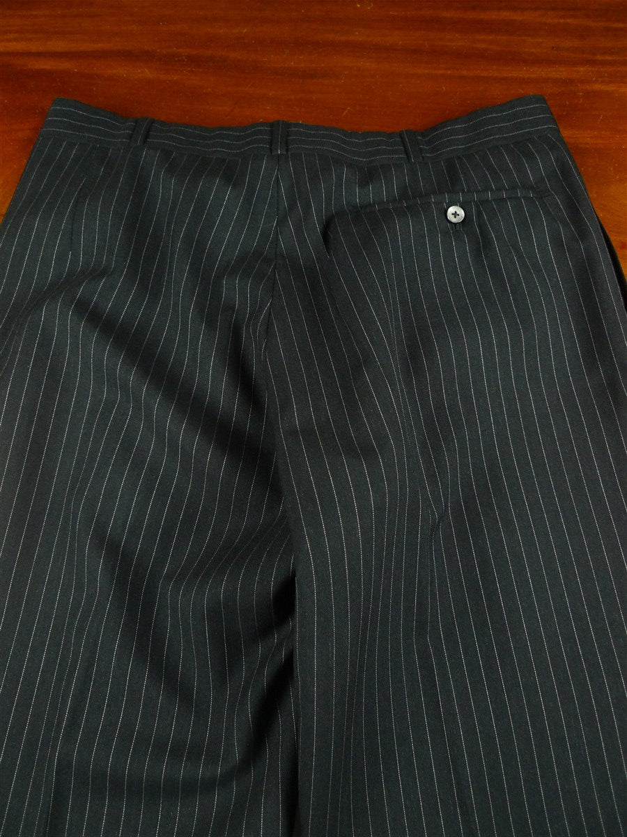 26/0726 immaculate 1995 anderson & sheppard savile row bespoke black pin-striped/b wool worsted suit 38-39 regular