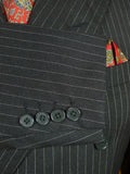 26/0726 immaculate 1995 anderson & sheppard savile row bespoke black pin-striped/b wool worsted suit 38-39 regular