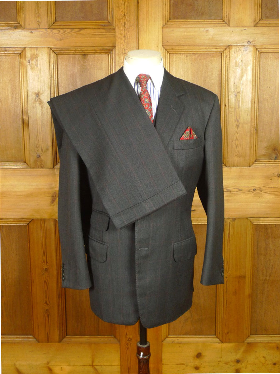 26/0725 immaculate 1991 anderson & seheppard savile row bespoke charcoal grey / red wp overcheck worsted 3-piece suit 39 regular
