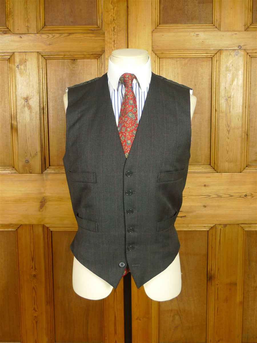26/0725 immaculate 1991 anderson & seheppard savile row bespoke charcoal grey / red wp overcheck worsted 3-piece suit 39 regular