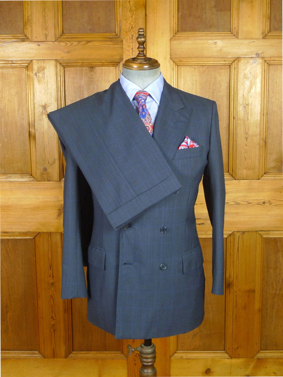 26/0728 vintage 1998 anderson & sheppard savile row bespoke blue wp check wool worsted suit 39 regular
