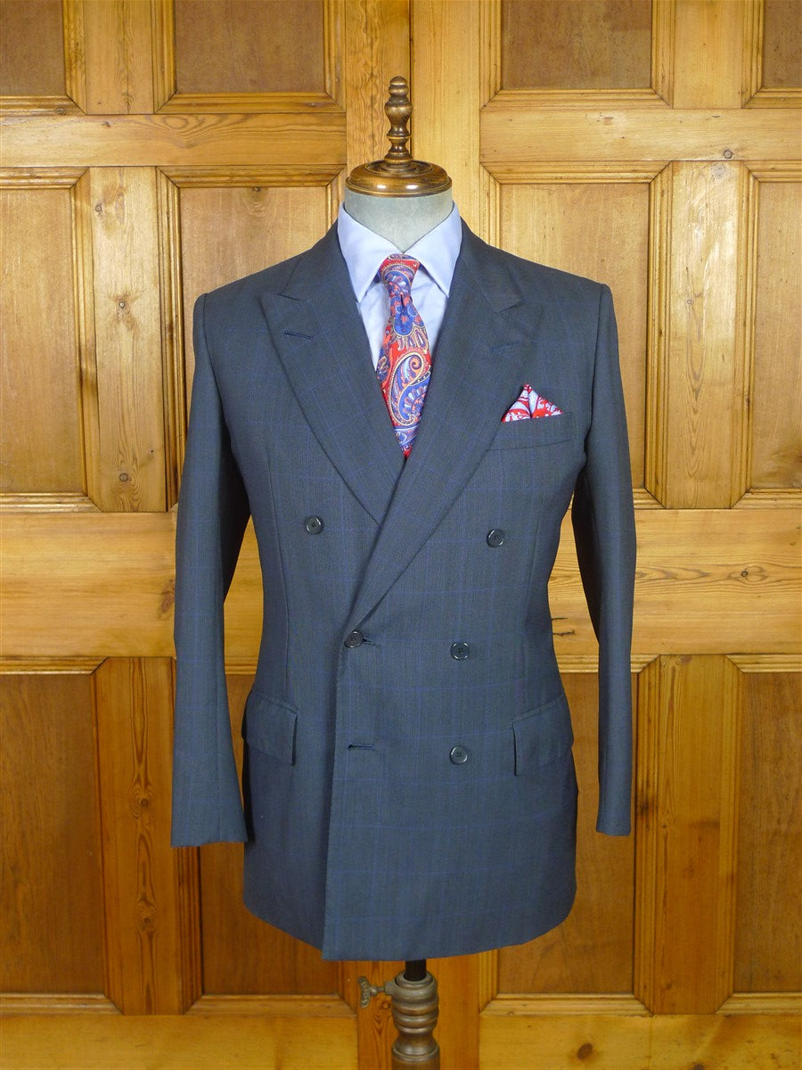 26/0728 vintage 1998 anderson & sheppard savile row bespoke blue wp check wool worsted suit 39 regular