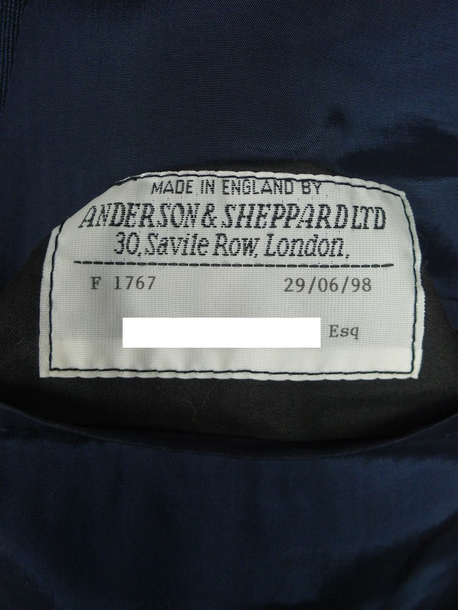 26/0728 vintage 1998 anderson & sheppard savile row bespoke blue wp check wool worsted suit 39 regular