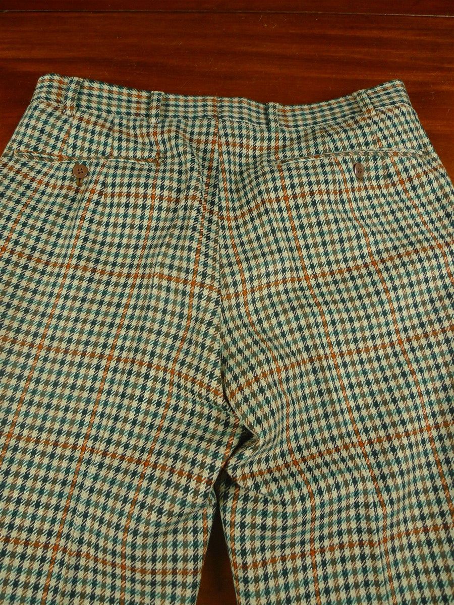 26/0729 immaculate vintage bespoke tailored brown / green shepherds check button-fly tweed trouser 32