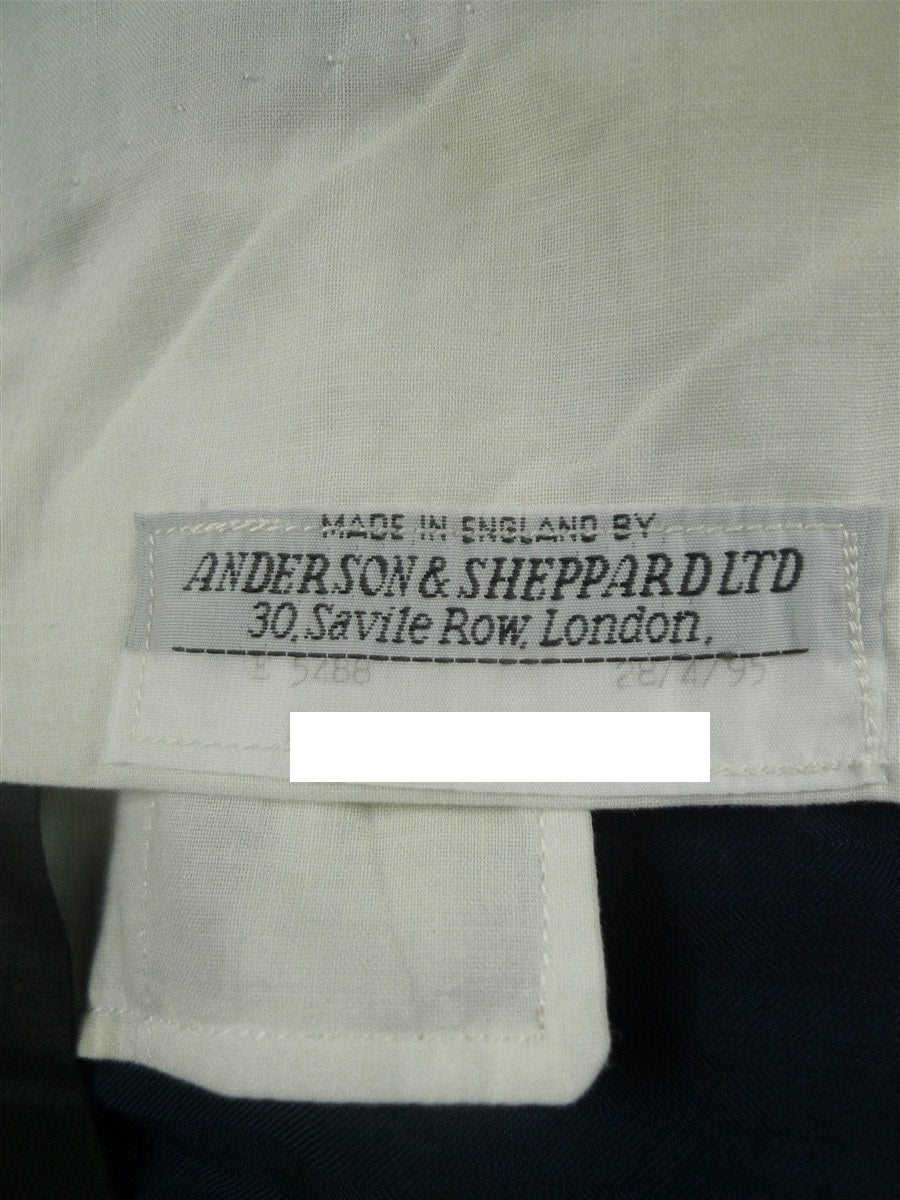 26/0732 immaculate 1995 anderson & sheppard savile row bespoke teal blue herringbone wool trouser 30-34