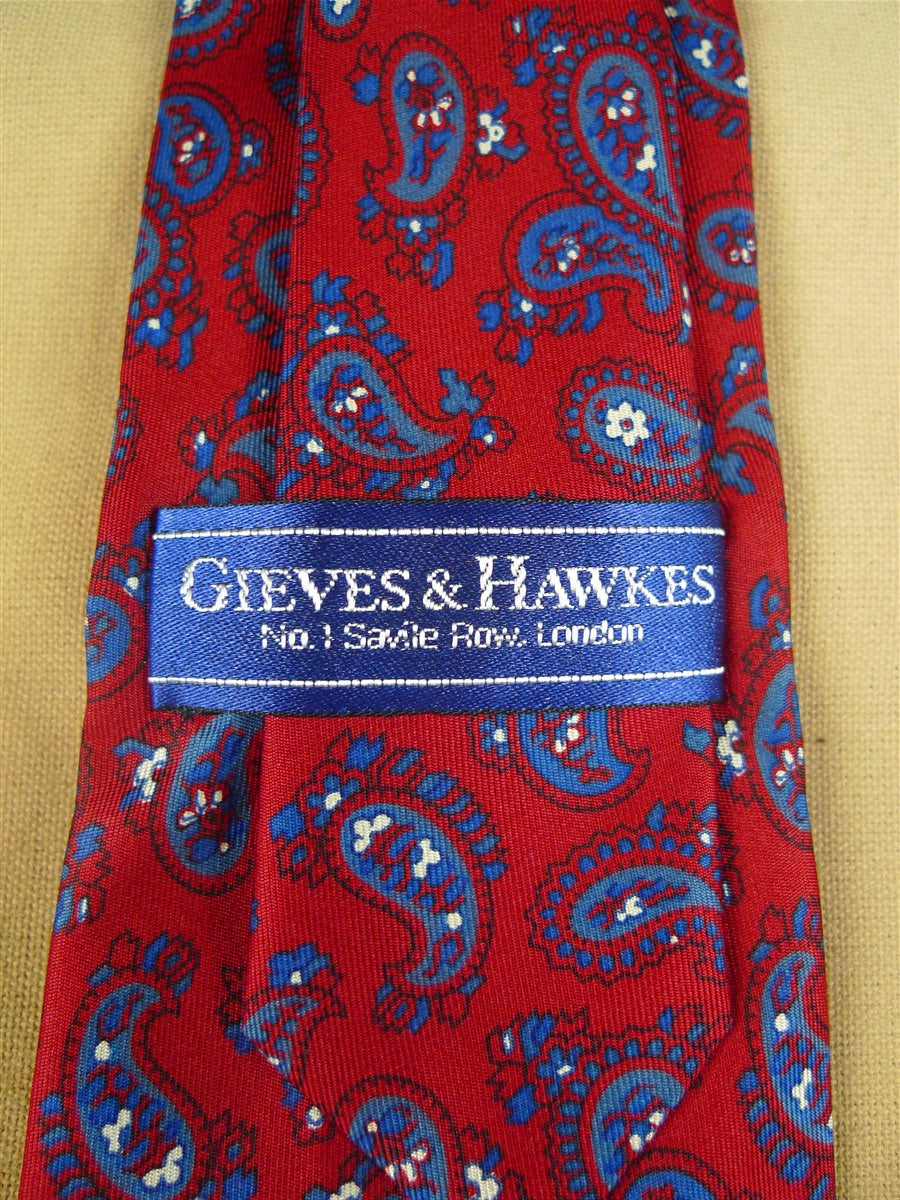 26/0754 immaculate gieves & hawkes red blue paisley pattern 100% silk tie