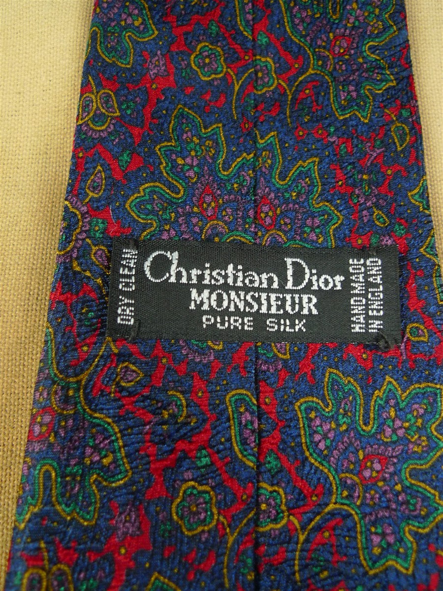26/0770 immaculate christian dior red green leaf pattern 100% silk tie