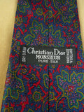 26/0770 immaculate christian dior red green leaf pattern 100% silk tie