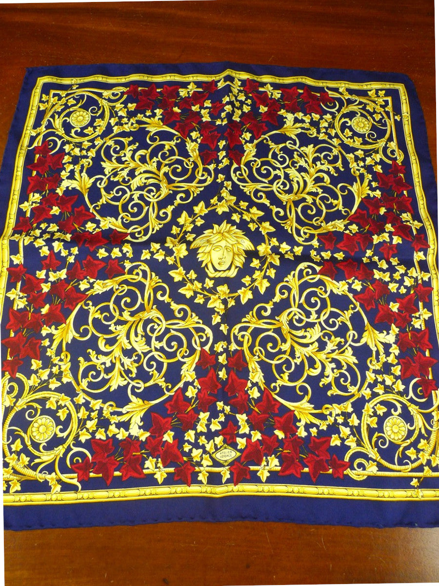 26/0745 immaculate versace gold navy blue 100% silk pocket square