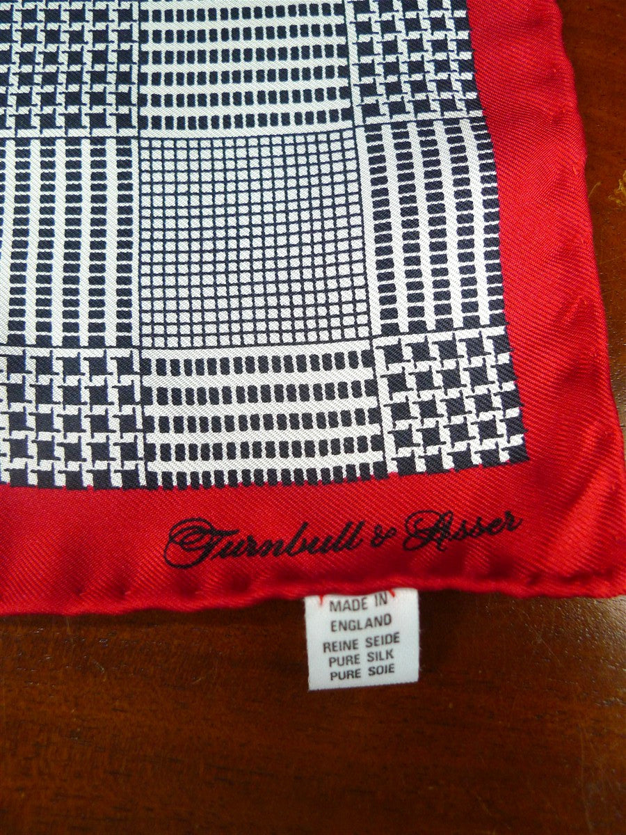 26/0737 immaculate turnbull & asser Jermyn St. cream red 100% silk pocket square
