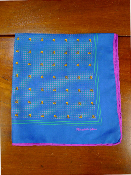 26/0740 immaculate turnbull & asser Jermyn St. blue green 100% silk pocket square