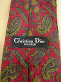 26/0782 immaculate christian dior red paisley pattern 100% silk tie