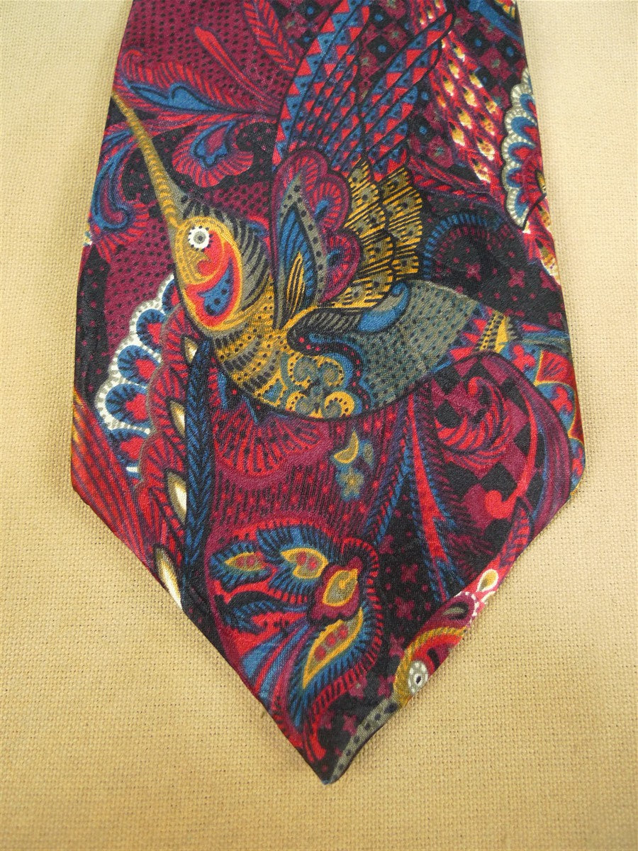 26/0781 immaculate christian dior red blue bird pattern 100% silk tie