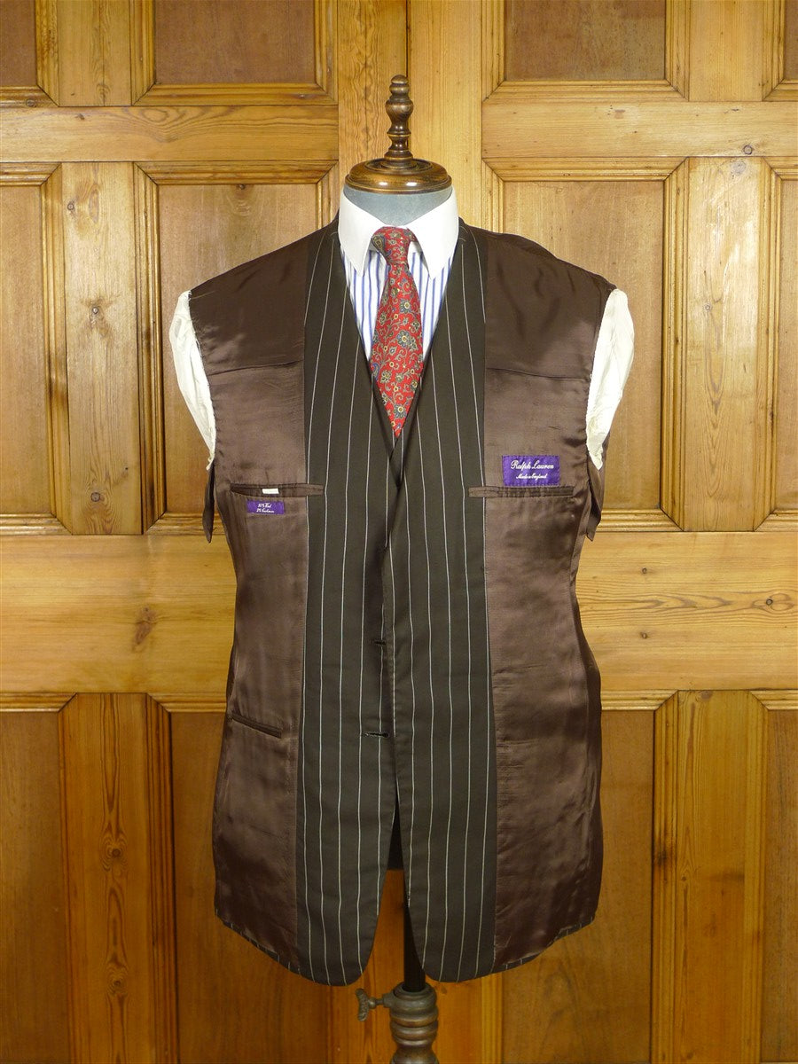 26/0758 vintage ralph lauren purple label brown wool & cashmere rope-stripe 3-piece suit 40 regular