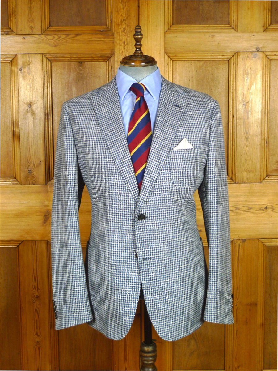 26/0764 near immaculate walker slater italian linen wool cotton blue / grey puppytooth patch pocket blazer sports jacket 47 regular