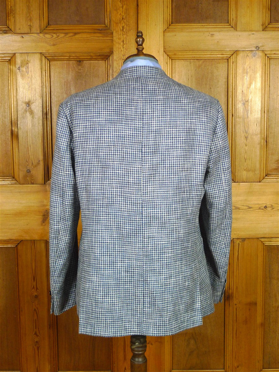 26/0764 near immaculate walker slater italian linen wool cotton blue / grey puppytooth patch pocket blazer sports jacket 47 regular