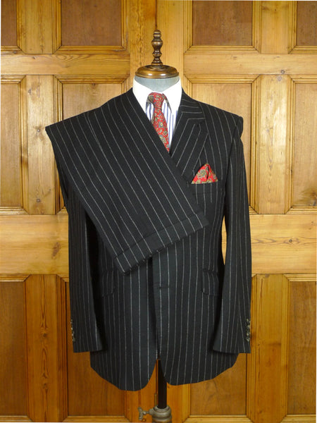 26/0760 immaculate crombie black worsted flannel chalk-stripe suit 40 short