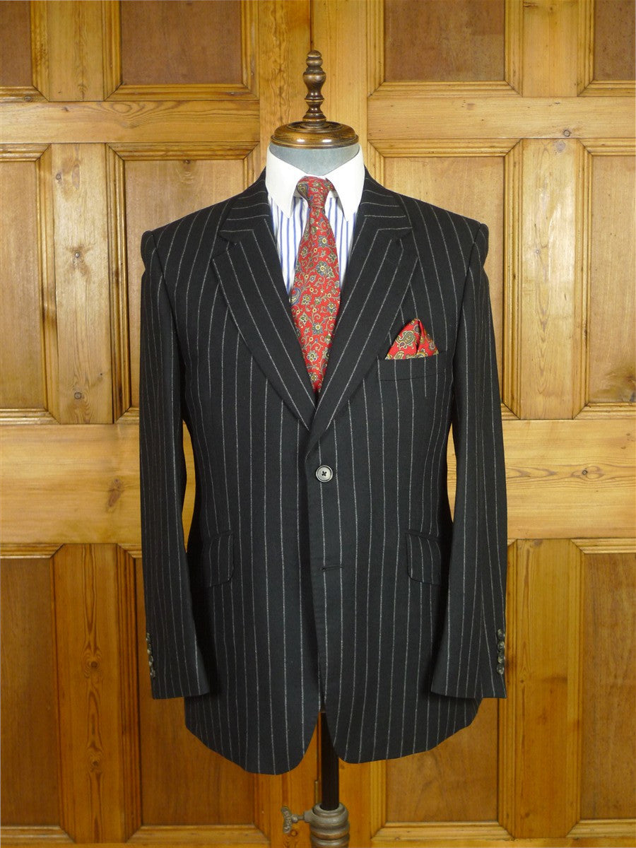 26/0760 immaculate crombie black worsted flannel chalk-stripe suit 40 short