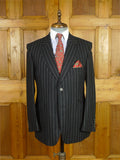 26/0760 immaculate crombie black worsted flannel chalk-stripe suit 40 short
