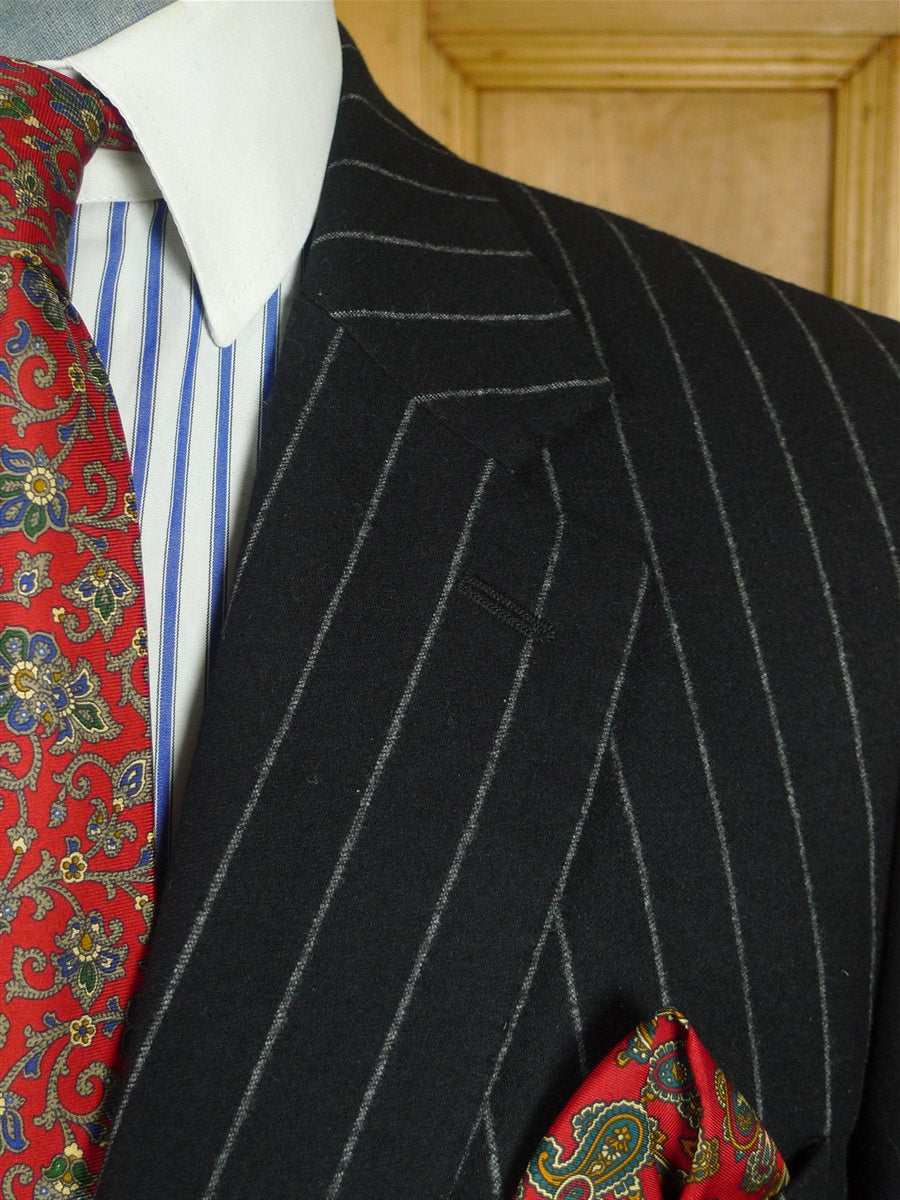 26/0760 immaculate crombie black worsted flannel chalk-stripe suit 40 short