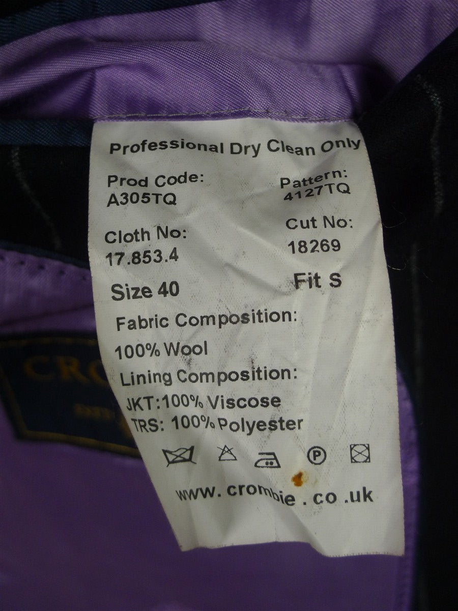 26/0760 immaculate crombie black worsted flannel chalk-stripe suit 40 short