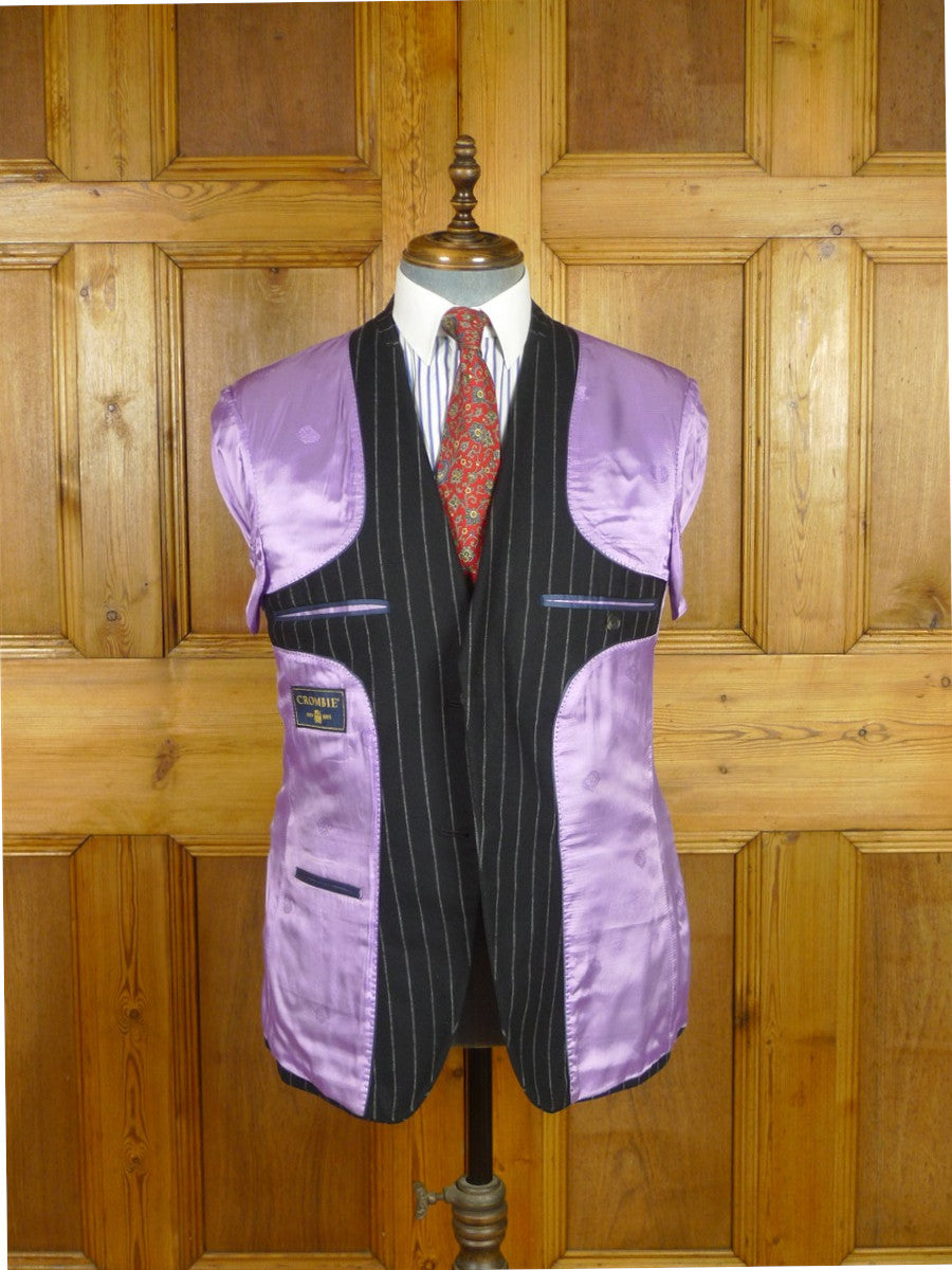 26/0760 immaculate crombie black worsted flannel chalk-stripe suit 40 short