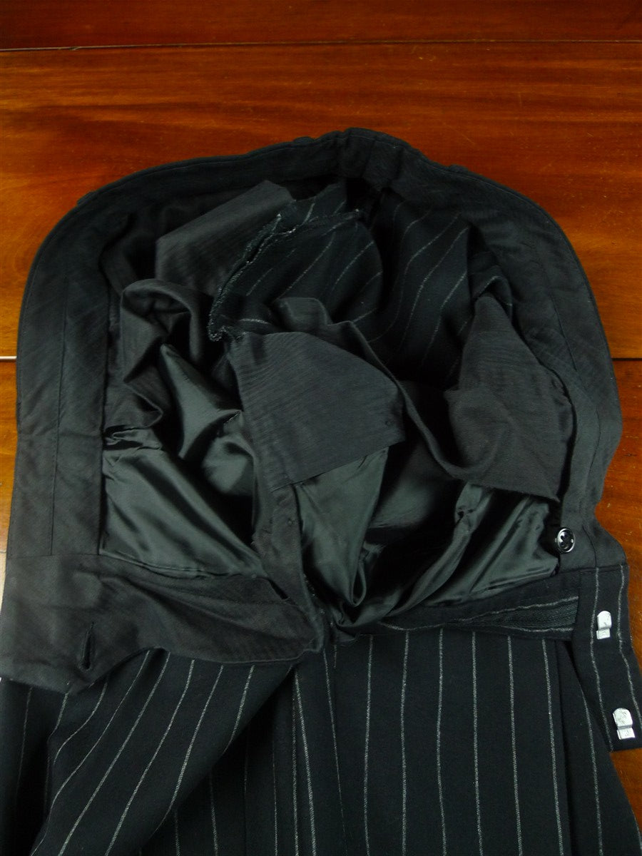26/0760 immaculate crombie black worsted flannel chalk-stripe suit 40 short