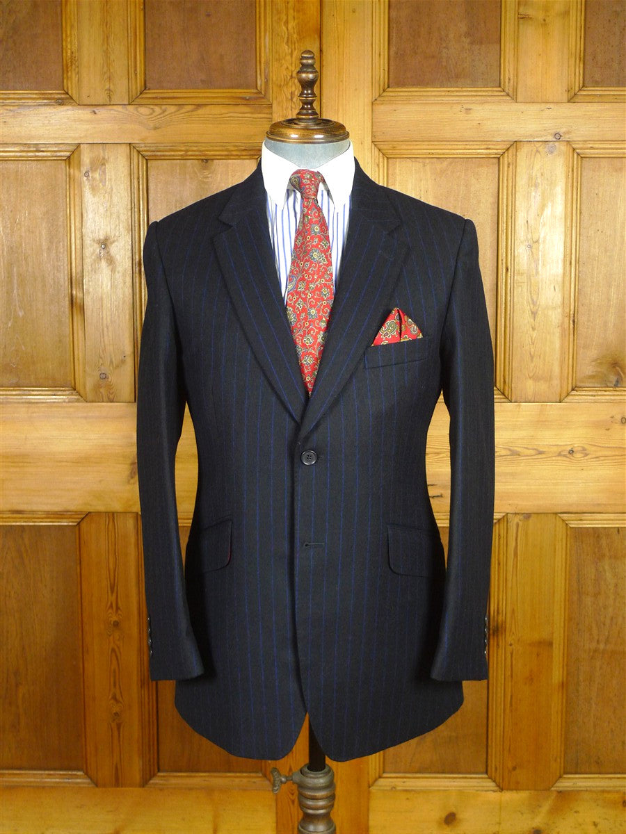 26/0762 immaculate crombie navy / royal blue chalk-stripe worsted flannel suit w/ red lining 39-40 regular