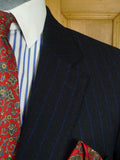 26/0762 immaculate crombie navy / royal blue chalk-stripe worsted flannel suit w/ red lining 39-40 regular