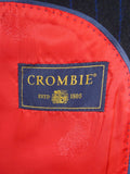 26/0762 immaculate crombie navy / royal blue chalk-stripe worsted flannel suit w/ red lining 39-40 regular