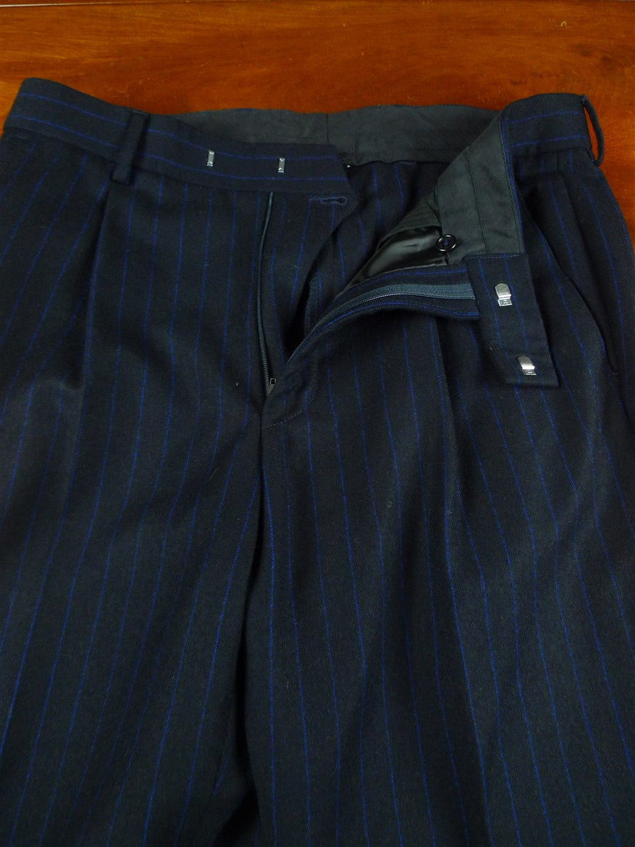 26/0762 immaculate crombie navy / royal blue chalk-stripe worsted flannel suit w/ red lining 39-40 regular