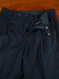 26/0762 immaculate crombie navy / royal blue chalk-stripe worsted flannel suit w/ red lining 39-40 regular