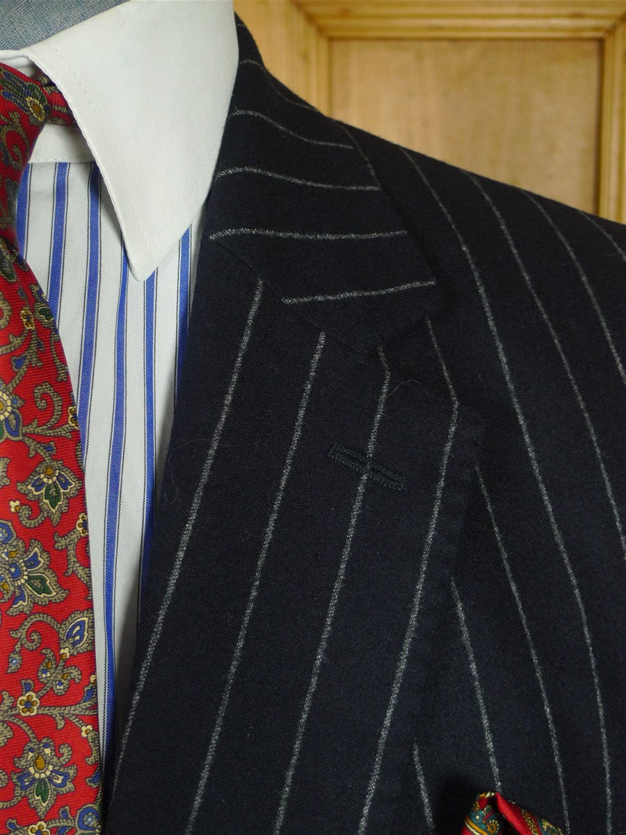 26/0775 near immaculate crombie navy blue chalk-stripe worsted flannel suit 38-39 regular