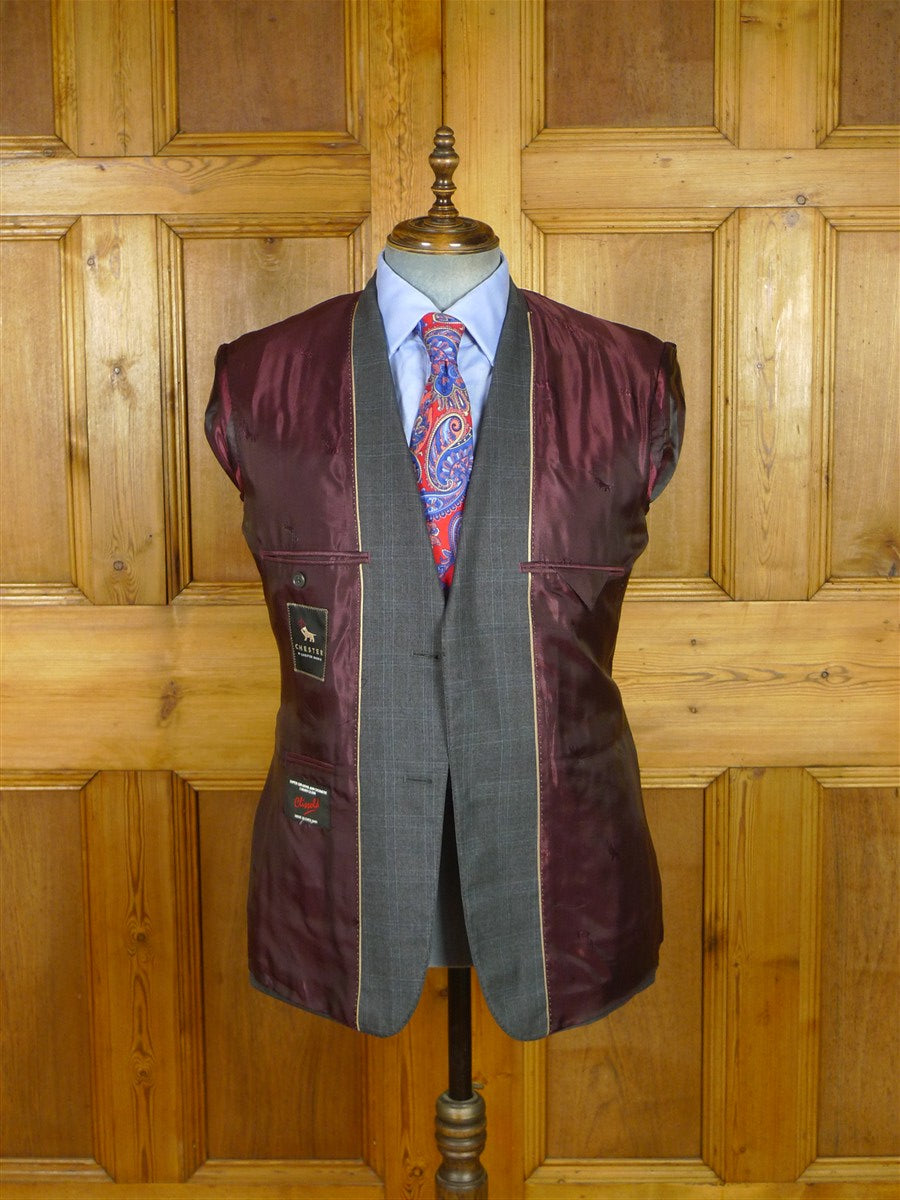 26/0776 immaculate chester barrie grey & blue glen check wool & cashmere suit 40 short
